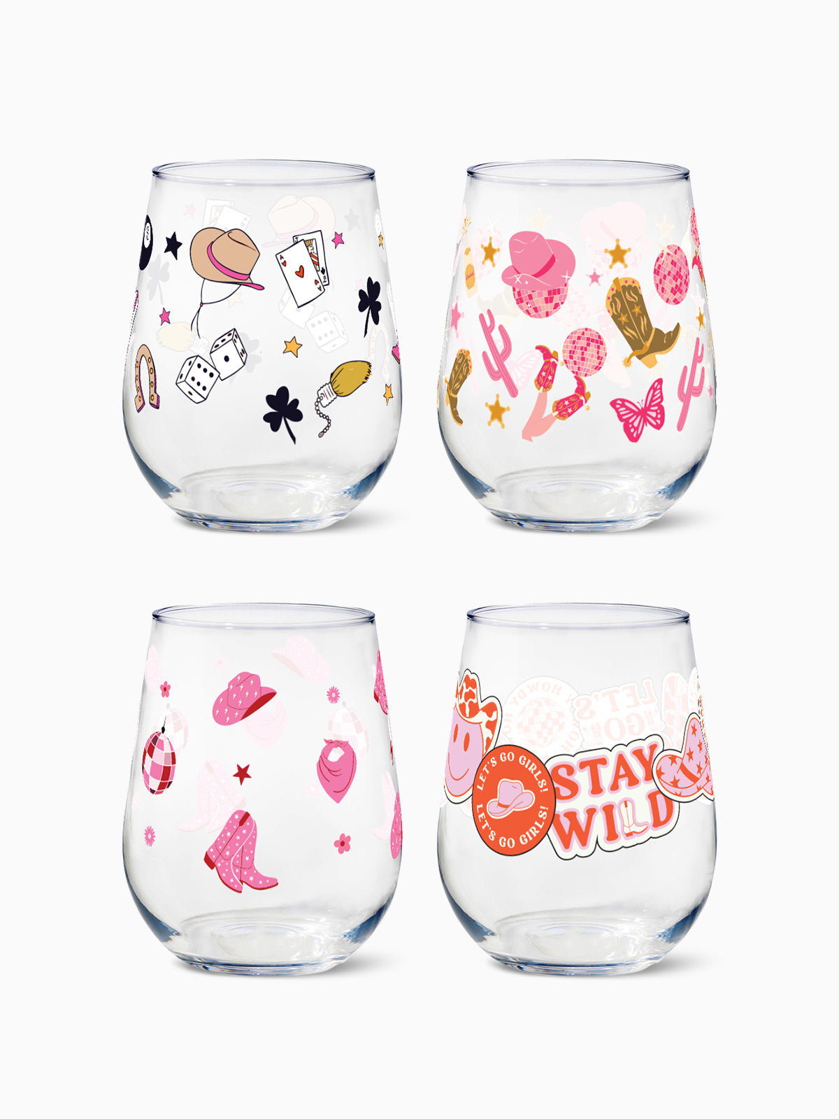 Western Disco Cowgirl - 16oz Stemless Wine Tritan™ Glasses