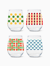 Abstract Christmas Pattern - 16oz Stemless Wine Tritan™ Glasses