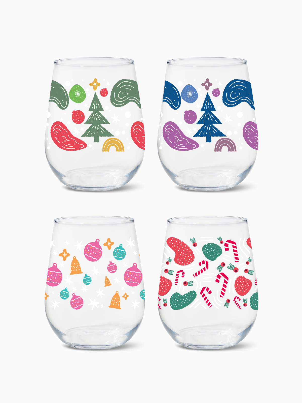 Enchanted Holiday Pattern - 16oz Stemless Wine Tritan™ Glasses