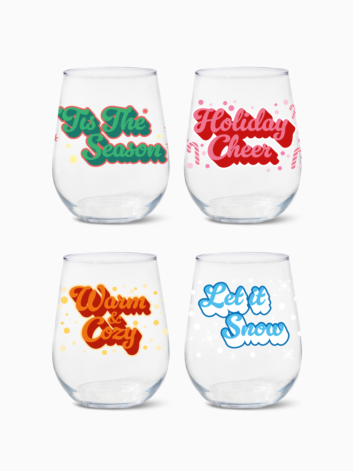 Festive Holiday - 16oz Stemless Wine Tritan™ Glasses