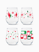 Retro Festive Pattern - 16oz Stemless Wine Tritan™ Glasses