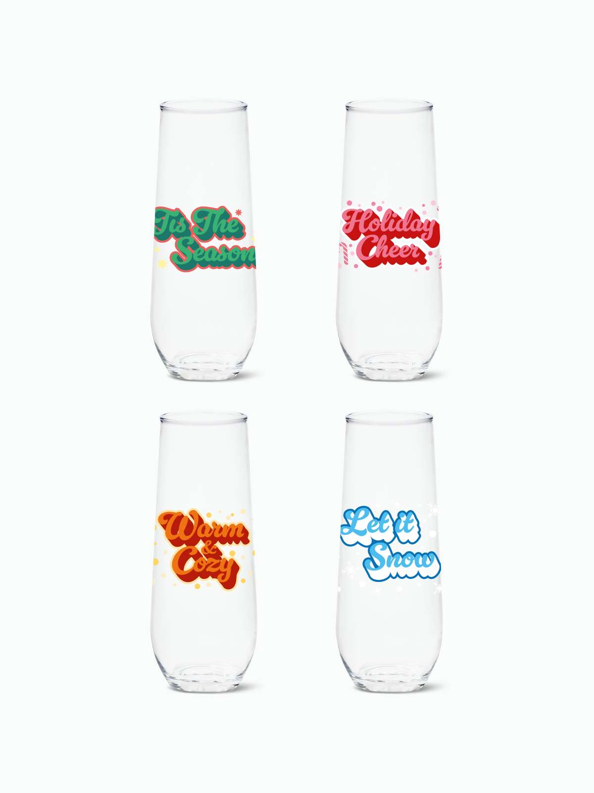 Festive Holiday - 9oz Stemless Champagne Tritan™ Glasses