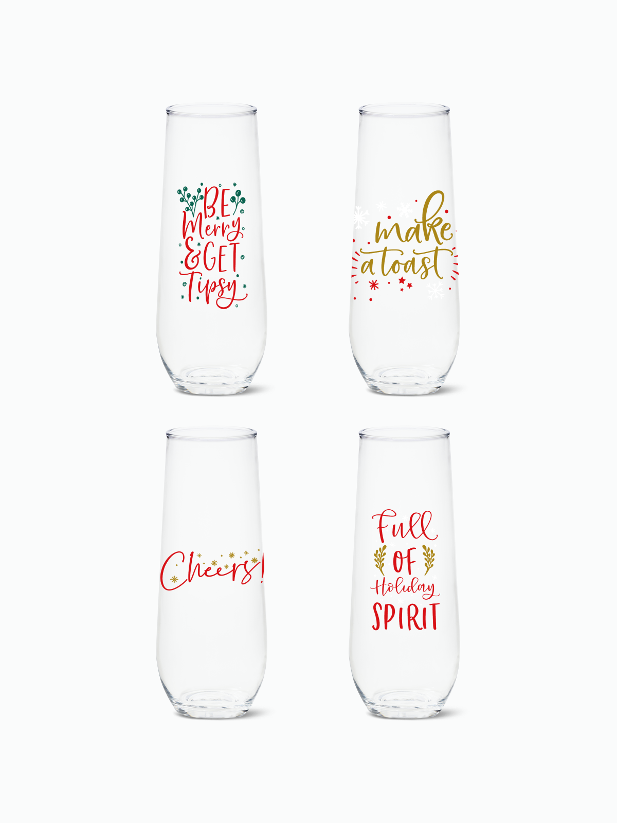 Holiday Spirit - 9oz Stemless Champagne Tritan™ Glasses