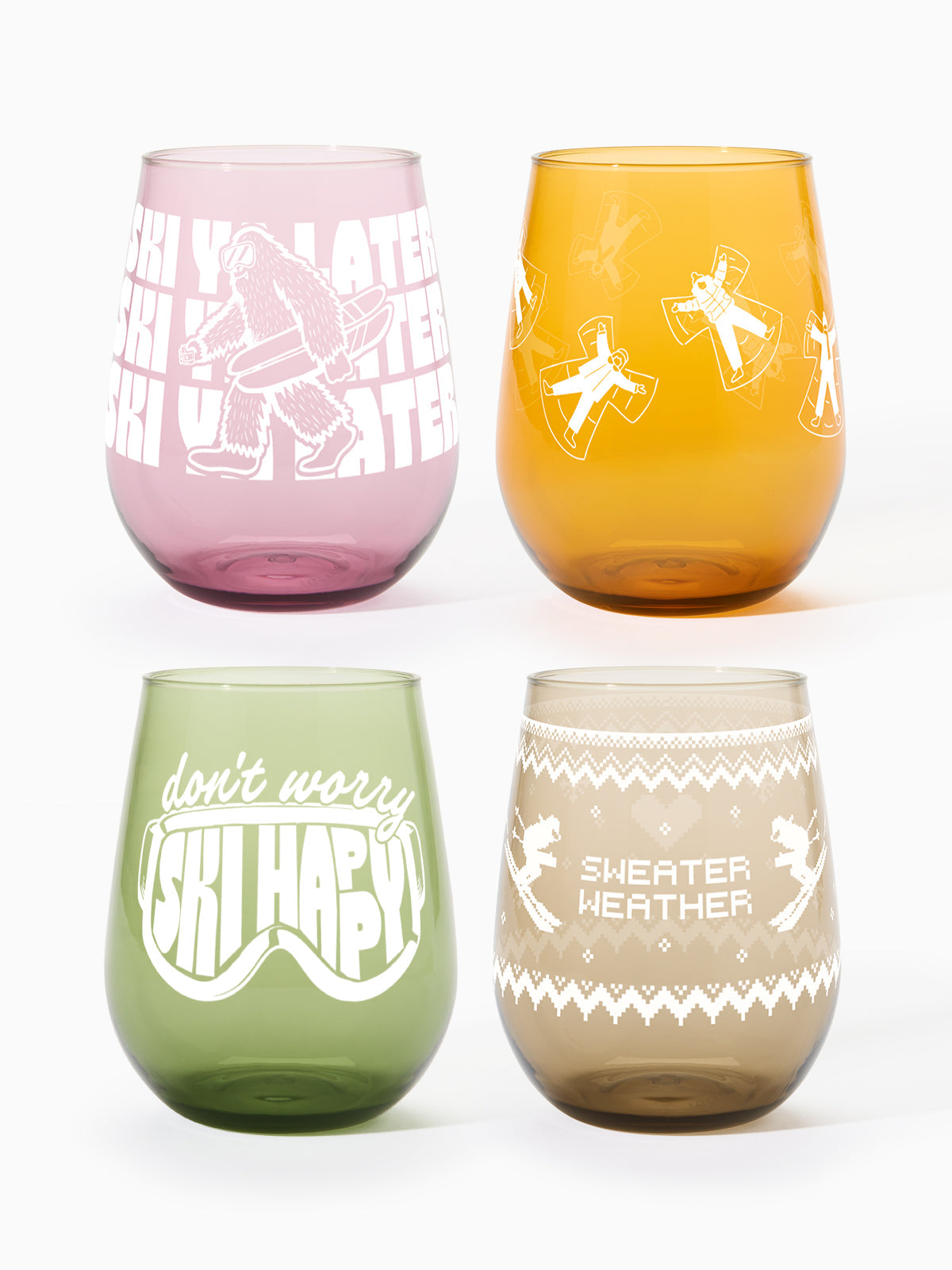 Après Ski Club - 16oz Stemless Wine Tritan™ Glasses - Mixed Colors